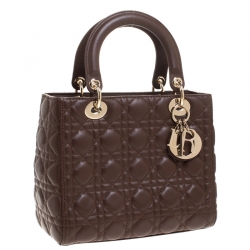 مملوكة مسبقًا Dior Brown Cannage Quilted Leather Medium Lady Dior Tote