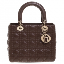 مملوكة مسبقًا Dior Brown Cannage Quilted Leather Medium Lady Dior Tote