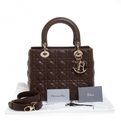 مملوكة مسبقًا Dior Brown Cannage Quilted Leather Medium Lady Dior Tote