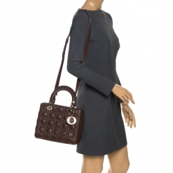 مملوكة مسبقًا Dior Brown Cannage Quilted Leather Medium Lady Dior Tote