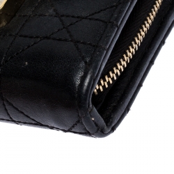 مملوكة مسبقًا محفظة ديور كومباكت ديورلينج جلد مبطنة كاناج سوداء