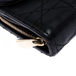 مملوكة مسبقًا محفظة ديور كومباكت ديورلينج جلد مبطنة كاناج سوداء