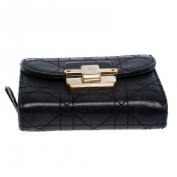 مملوكة مسبقًا محفظة ديور كومباكت ديورلينج جلد مبطنة كاناج سوداء