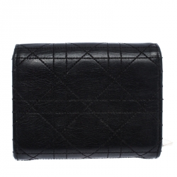 مملوكة مسبقًا محفظة ديور كومباكت ديورلينج جلد مبطنة كاناج سوداء