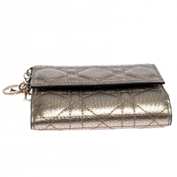 Pre Owned محفظة ديور ليدي ديور كومباكت فرنش جلد مبطن كاناغ ذهبية