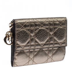 Pre Owned محفظة ديور ليدي ديور كومباكت فرنش جلد مبطن كاناغ ذهبية