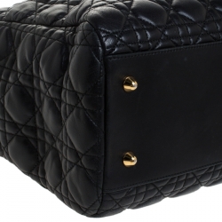 مملوكة مسبقًا حقيبة يد ديور شوبر كبيرة جلد ناعم مبطن كاناج أسود