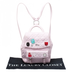 Dior Light Pink Cannage Leather Small Lucky Badge Stardust Backpack