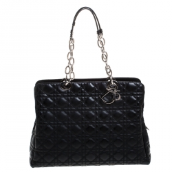 مملوكة مسبقًا حقيبة يد ديور شوبر كبيرة جلد ناعمة كاناج سوداء