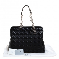 مملوكة مسبقًا حقيبة يد ديور شوبر كبيرة جلد ناعمة كاناج سوداء