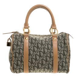 Pre Owned Dior Green/Beige Diorissimo Canvas and Leather Boston Bag