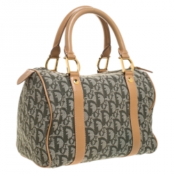 Pre Owned Dior Green/Beige Diorissimo Canvas and Leather Boston Bag