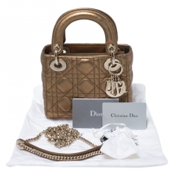 Pre Owned Dior Metallic Gold Leather Mini Lady Dior Tote