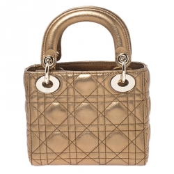 Pre Owned Dior Metallic Gold Leather Mini Lady Dior Tote