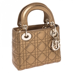 Pre Owned Dior Metallic Gold Leather Mini Lady Dior Tote