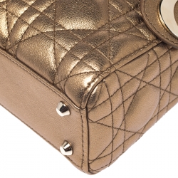 Pre Owned Dior Metallic Gold Leather Mini Lady Dior Tote