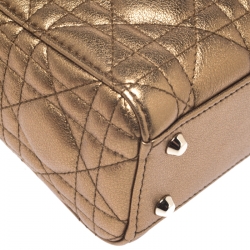 Pre Owned Dior Metallic Gold Leather Mini Lady Dior Tote
