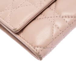 مملوكة مسبقًا Dior Pink Quilted Cannage Leather Lady Dior Wallet on Chain