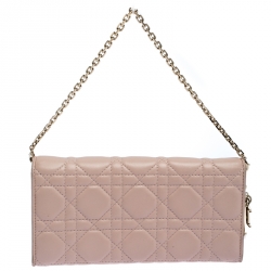 مملوكة مسبقًا Dior Pink Quilted Cannage Leather Lady Dior Wallet on Chain