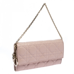 مملوكة مسبقًا Dior Pink Quilted Cannage Leather Lady Dior Wallet on Chain
