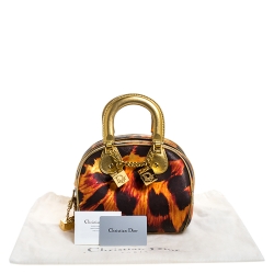 Pre Owned Dior Metallic Gold/Orange Printed Leather Gambler Dice Bowling Bag
