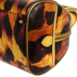 Pre Owned Dior Metallic Gold/Orange Printed Leather Gambler Dice Bowling Bag