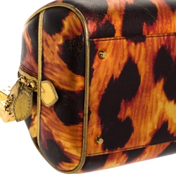 Pre Owned Dior Metallic Gold/Orange Printed Leather Gambler Dice Bowling Bag