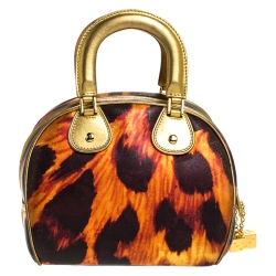 Pre Owned Dior Metallic Gold/Orange Printed Leather Gambler Dice Bowling Bag