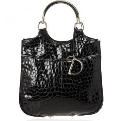 مملوكة مسبقًا Christian Dior Black Croc Embossed Patent Leather 61 Tote Bag