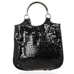 مملوكة مسبقًا Christian Dior Black Croc Embossed Patent Leather 61 Tote Bag