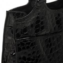 مملوكة مسبقًا Christian Dior Black Croc Embossed Patent Leather 61 Tote Bag
