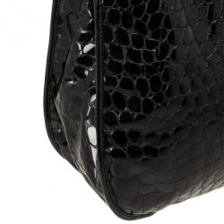 مملوكة مسبقًا Christian Dior Black Croc Embossed Patent Leather 61 Tote Bag