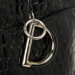 مملوكة مسبقًا Christian Dior Black Croc Embossed Patent Leather 61 Tote Bag