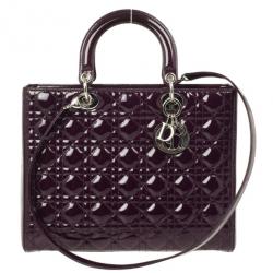 Pre Owned Christian Dior Purple Patent  Lady Dior Bag