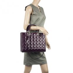 Pre Owned Christian Dior Purple Patent  Lady Dior Bag