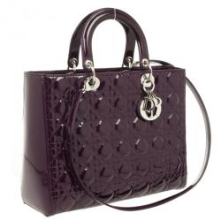 Pre Owned Christian Dior Purple Patent  Lady Dior Bag
