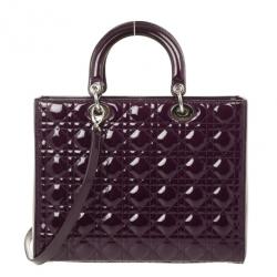 Pre Owned Christian Dior Purple Patent  Lady Dior Bag
