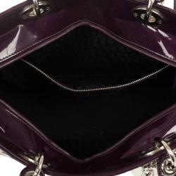 Pre Owned Christian Dior Purple Patent  Lady Dior Bag