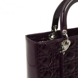 Pre Owned Christian Dior Purple Patent  Lady Dior Bag