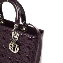 Pre Owned Christian Dior Purple Patent  Lady Dior Bag