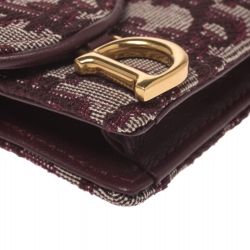 Pre Owned Dior Burgundy Oblique Canvas Saddle Card Holder