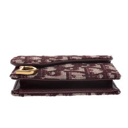 Pre Owned Dior Burgundy Oblique Canvas Saddle Card Holder