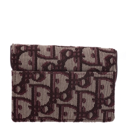 Pre Owned Dior Burgundy Oblique Canvas Saddle Card Holder