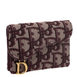 Pre Owned Dior Burgundy Oblique Canvas Saddle Card Holder