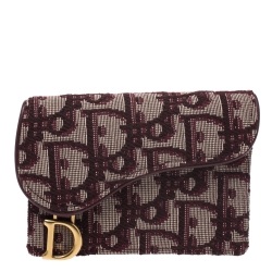 Pre Owned Dior Burgundy Oblique Canvas Saddle Card Holder