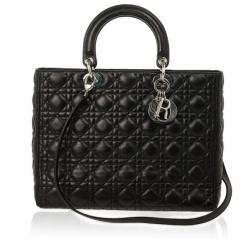 Pre Owned Christian Dior Black Lambskin Lady Cannage Large Bag