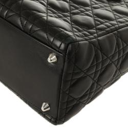 Pre Owned Christian Dior Black Lambskin Lady Cannage Large Bag