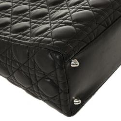 Pre Owned Christian Dior Black Lambskin Lady Cannage Large Bag