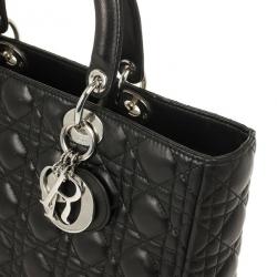 Pre Owned Christian Dior Black Lambskin Lady Cannage Large Bag