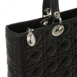 Pre Owned Christian Dior Black Lambskin Lady Cannage Large Bag